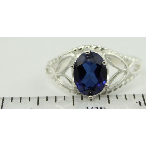 Created Blue Sapphire, 925 Sterling Silver Ring, SR137