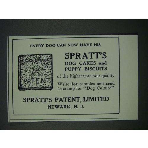 1919 Spratt's Dog Cakes and Puppy Biscuits Ad - Every Dog Can Now Have