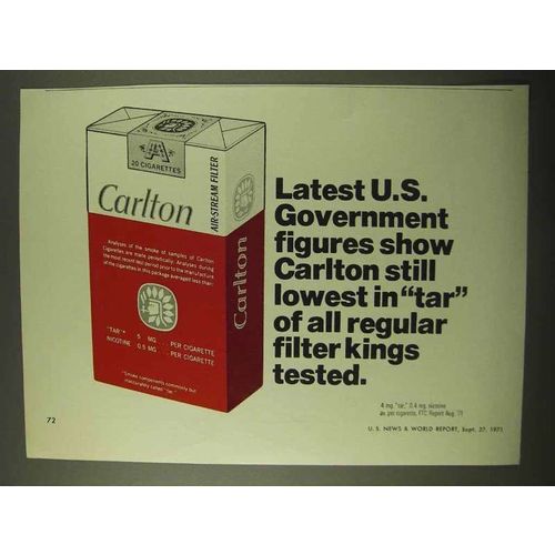 1971 Carlton Cigarettes Ad - U.S. Government Figures