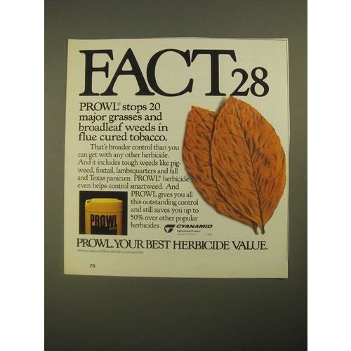1987 Cyanamid Prowl Herbicide Ad - Fact 28 Stops 20 Major Grasses