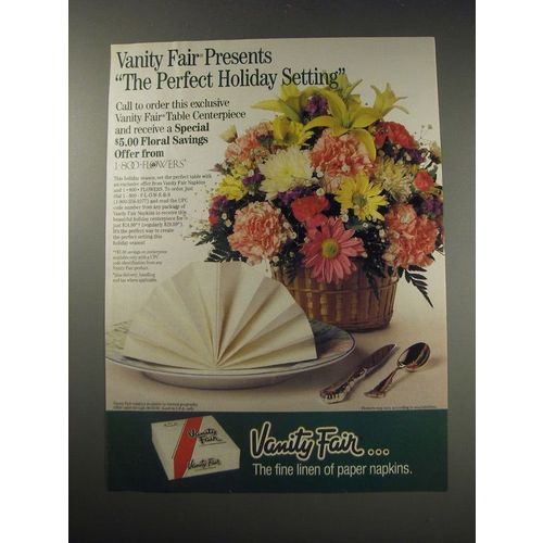 1991 Vanity Fair Napkins Ad - Vanity Fair presents The Perfect Holiday Setting