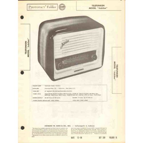 TELEFUNKEN model Jubilee AM FM radio receiver Sams Photofact manual