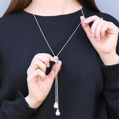 Simulated Pearl Crystal Long Sweater Chain