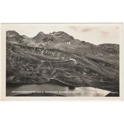 Postcard Heilbronner Hütte, Scheidsee and Schrottenkopf, Austria. Real photo