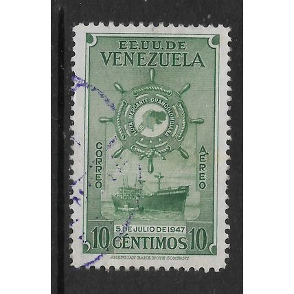 VENEZUELA 1948 10c GREEN MERCHANT MARINE FREIGHTER SG 792 FINE USED#