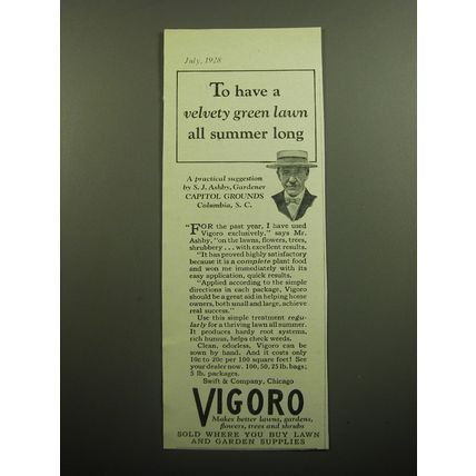 1928 Swift & Company Vigoro Ad - To have a velvety green lawn all summer long