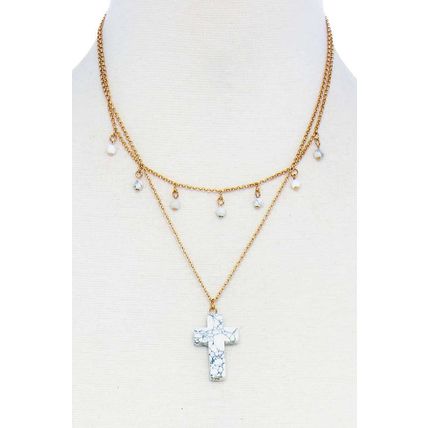 Double Layered Cross Pendant Chain Necklace