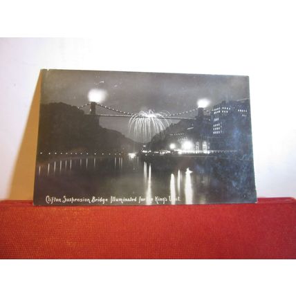 LIT FOR KING'S VISIT, CLIFTON SUSPENSION BRIDGE, BRISTOL postcard c.1905 =
