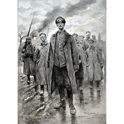 GERMAN OFFICER IN FRONT OF A GROUP OF PRISONERS 1915 Georges Scott WORLD WAR I