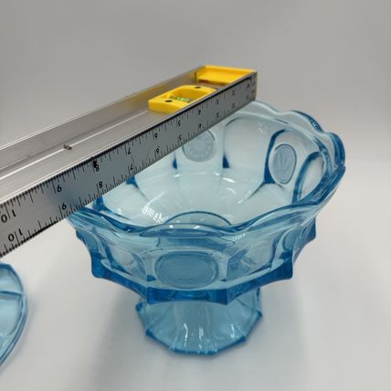 MCM Fostoria Coin Ice Blue Large Pedestal Compote w/Lid RARE 10"Art Glass