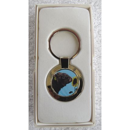 Highland Cow with Sunflower Metal Keyrings Boxed by Scottish Artist Jan Laird