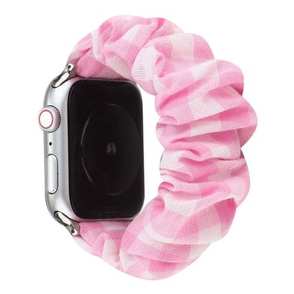Plaid Pattern Cloth + Stainless Steel Hair Ring Watchband, For Apple Watch Serie