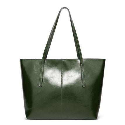 Ladies' Large Capacity Oil Wax Leather Shoulder Bag Tote Bag Green