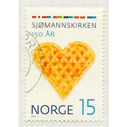 NORWAY 2014 WAFFLE HEART 150 YEARS CHURCH ABROAD 15Kr USED