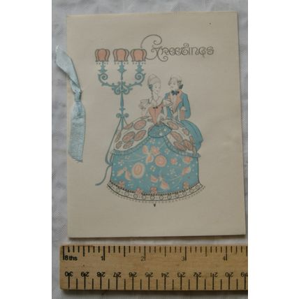 Vintage unused Birthday card Pearl - gentleman & lady in crinoline dress