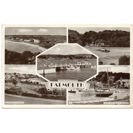 REAL PHOTOGRAPHIC MULTI-VIEW POSTCARD OF FALMOUTH CORNWALL POSTED 1954 (2423)