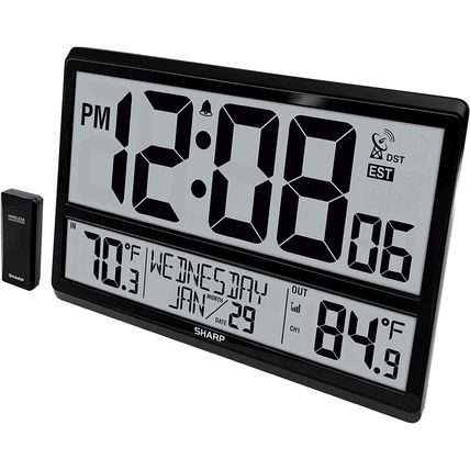 Sharp Atomic Clock - Never Needs Setting! –Easy to Read Numbers - Indoor/Outdoor