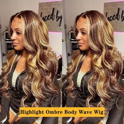 30 Inch Honey Blonde Ombre Lace Front Wig Human Hair Highlight Body Wave Lace Fr