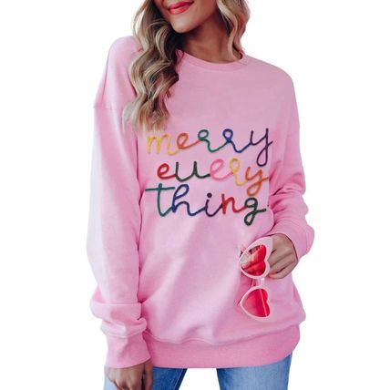 Peach Blossom Merry Every Thing Glitter Slogan Sweatshirt