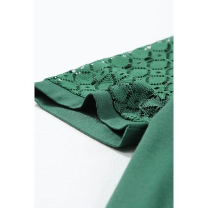 Blackish Green Seamed Detail Contrast Lace Raglan Sleeve Tee