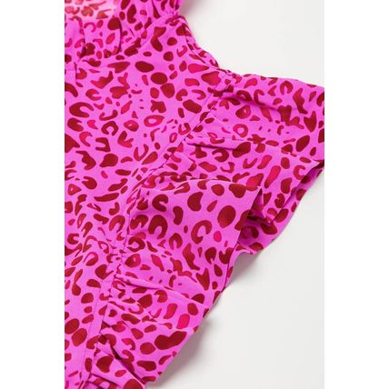 Rose Red Leopard Print Ruffled Trim Tiered Maxi Dress