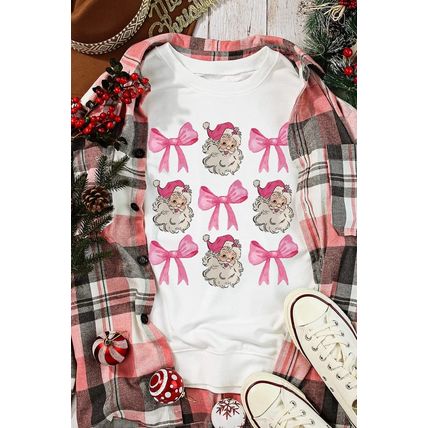 Beige Santa Claus Bowknot Pattern Christmas Sweatshirt