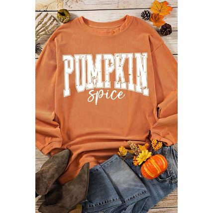 Orange PUMPKIN Spice Graphic Corded Crewneck Sweatshirt