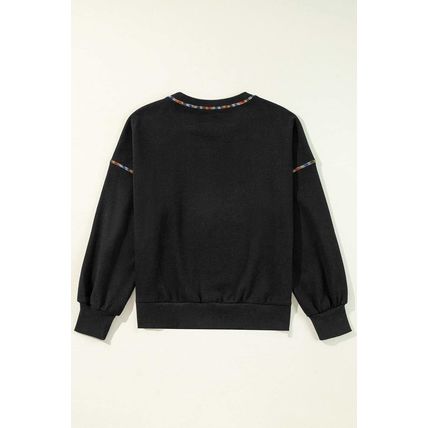Black Contrast Rainbow Trim Drop Shoulder Pullover Sweatshirt