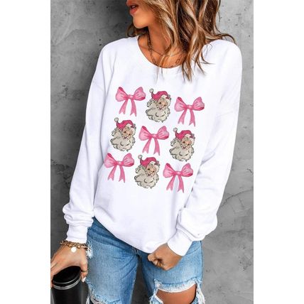 Beige Santa Claus Bowknot Pattern Christmas Sweatshirt