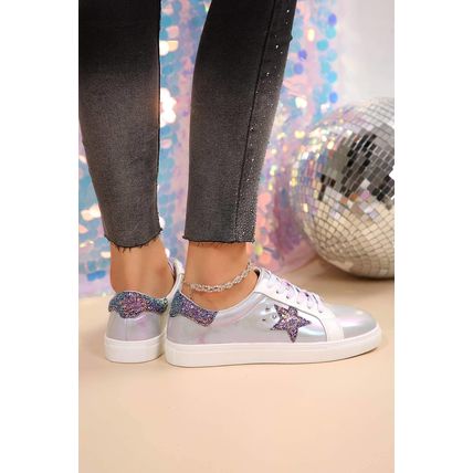 Silvery Star Sequin Patchwork Criss Cross Casual Shoes
