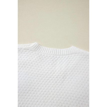 White Colorful Flower Applique Textured Knit Sweater