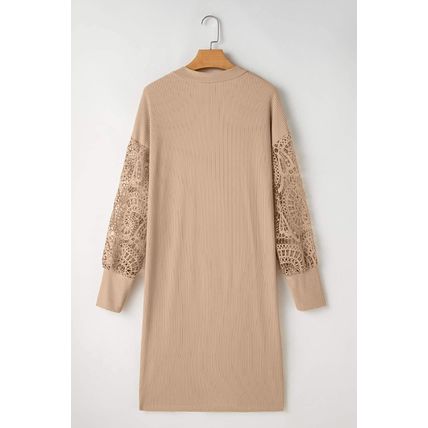 Parchment Lace Patchwork Ribbed Knit Open Front Duster Cardigan