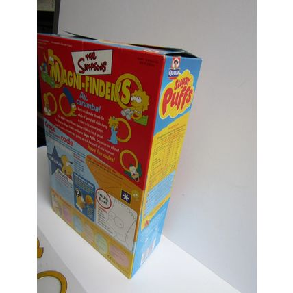 Quaker - Sugar Puffs 2001 The Simpsons Cereal Box & Uncut Sheet of Magni-Finders
