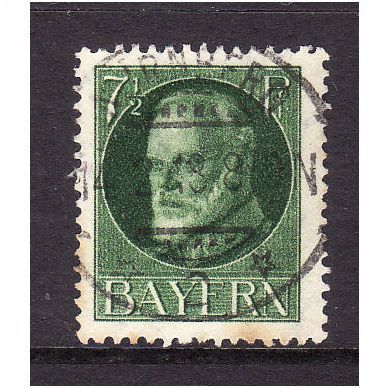 GERMANY STATES BAVARIA 1914 7 1/2pf GREEN SG176 FINE USED