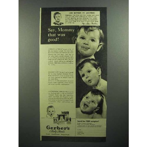 1943 Gerber's Baby Food Ad - Say Mommy That Was Good!