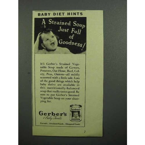 1943 Gerber's Baby Food Ad - Strained Soup Goodness