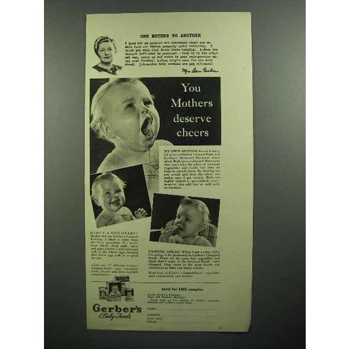 1943 Gerber's Baby Food Ad - You Mothers Deserve Cheers