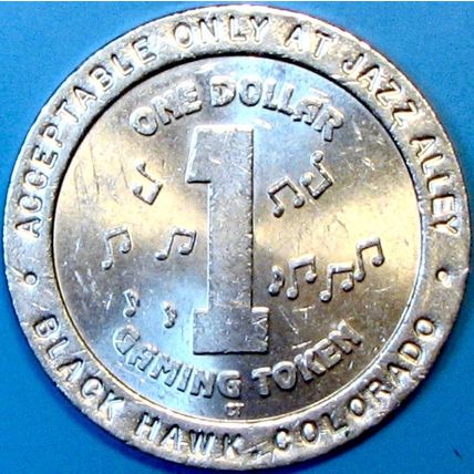 Jazz Alley. $1 Casino Token. Black Hawk, CO. F71.