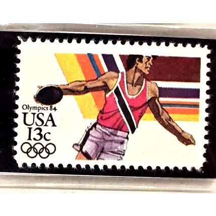 1983 Postage Stamp Olympic USA 13c Advertising Keychain West Covina PO Vintage