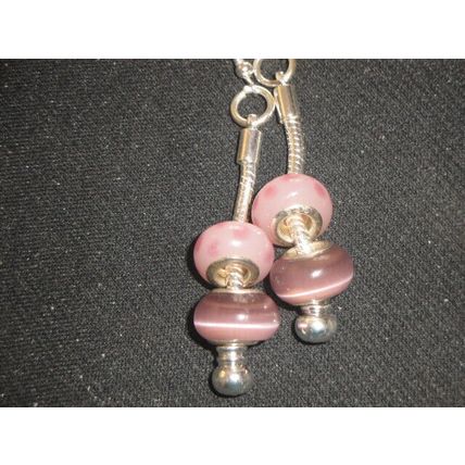 Special pink & purple glass euro bead snake chain earrings