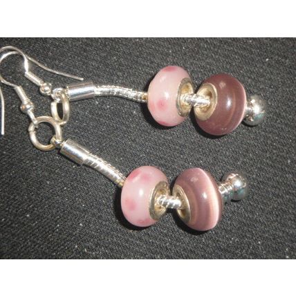 Special pink & purple glass euro bead snake chain earrings