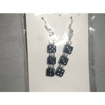Quirky black dice earrings gambling Craps Bunco Yatzy Roulette snakes & ladders