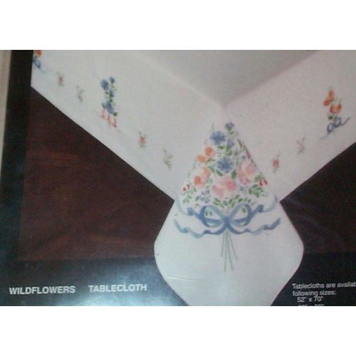 1994 Bucilla Tablecloth and Napkins - Wildflowers - 60x90 - 8 Napkins