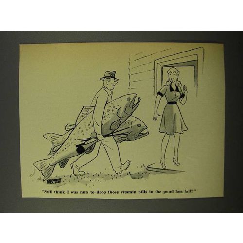 1943 Cartoon by George Wolfe - Vitamin Pills in Pond