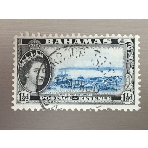 Bahamas QEII 1954 1½d Blue & Black Used SG 203 Sc160 stamp Hatchet Bay Eleuthera