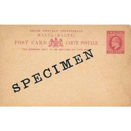 Ma;ta Postal Card SPECIMEN overprint MINT one penny circa 1903