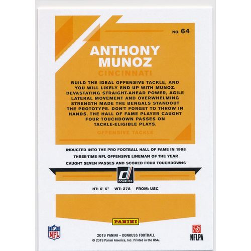 2019 Donruss Football Base 64 Anthony Munoz Cincinnati Bengals