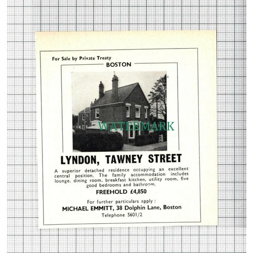 C5082) Lyndon Tawney Street Boston Lincolnshire House Sale Advert - 1968 Clip