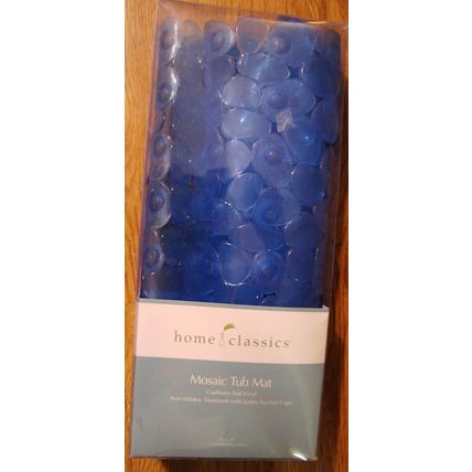 NEW HOME CLASSICS MOSAIC ROYAL BLUE RUBBER CUSHIONY SOFT VINYL BATH TUB MAT