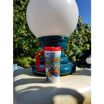 DISNEYLAND PARKS TROLLEY CAR THEMED TRAVEL SIPPER MUG CUP W/ LID~NEW~THE GANG